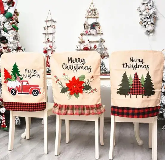 Embroidery Xmas Decorations - 4/6/8pcs Christmas Chair Cover Linen Embroidery