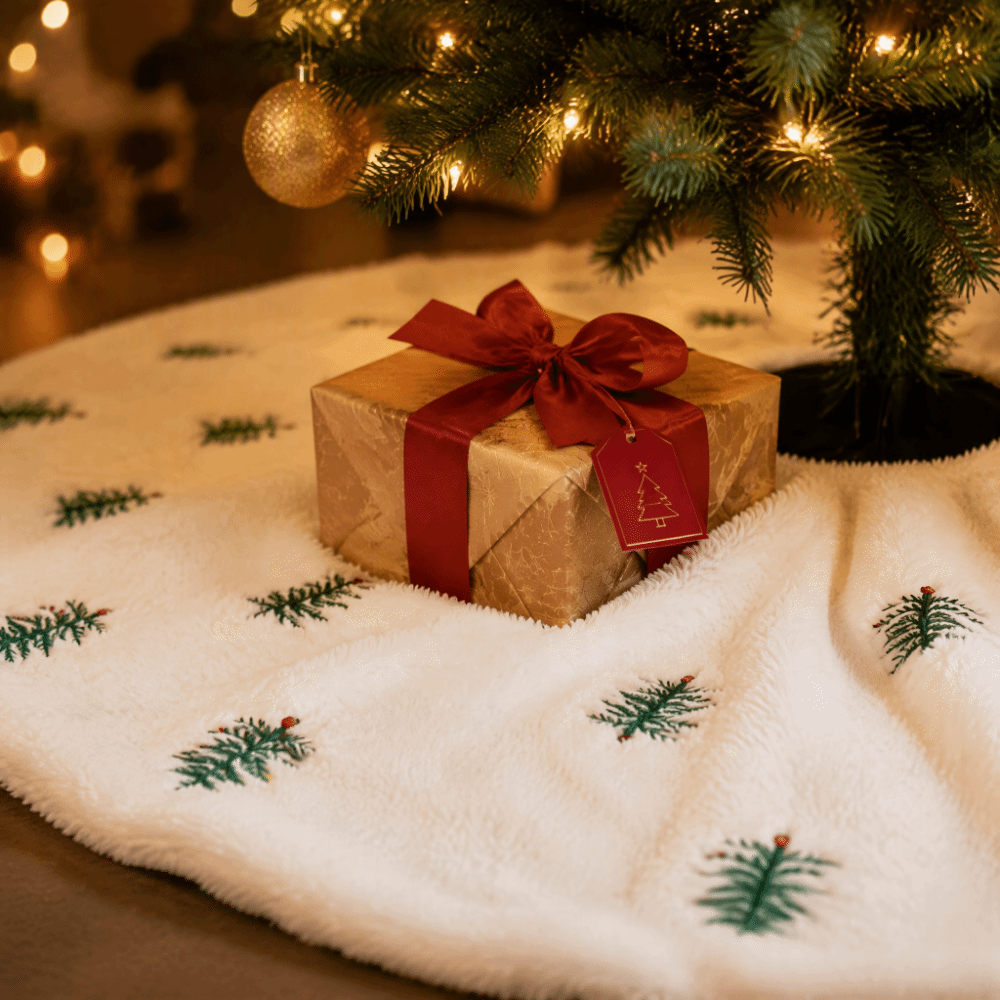 Embroidery Xmas Decorations - Xmas Accessory Christmas Tree Skirt Faux