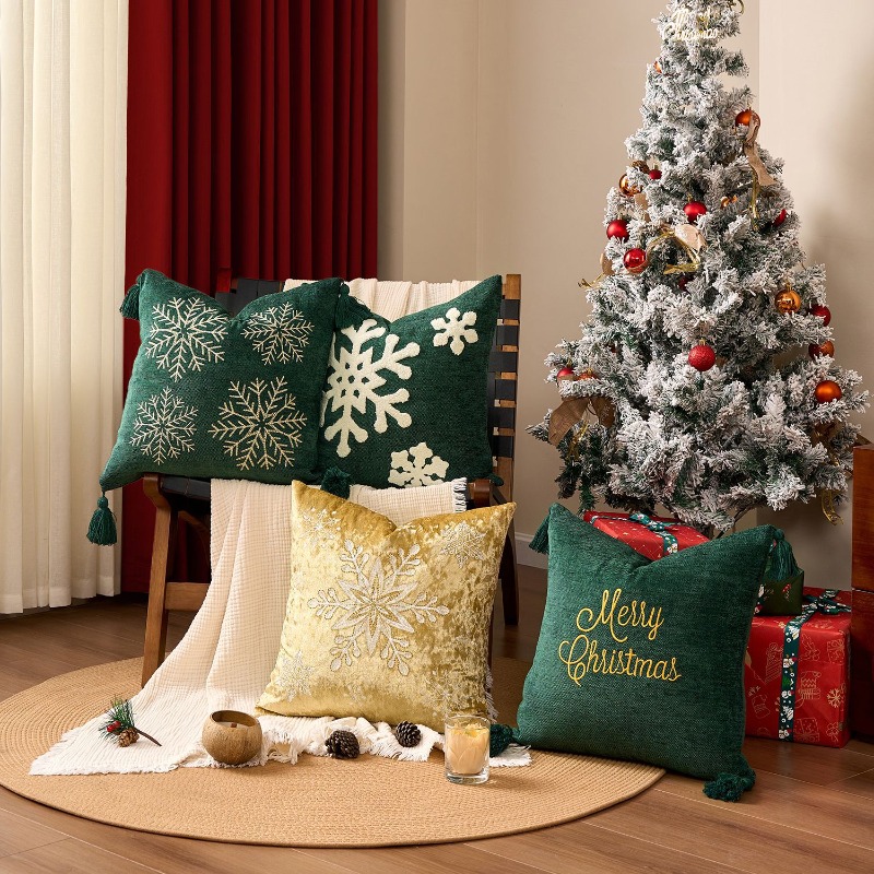 Embroidery Xmas Decorations - Xmas Snowflake Throw Pillow Cover Snowflake