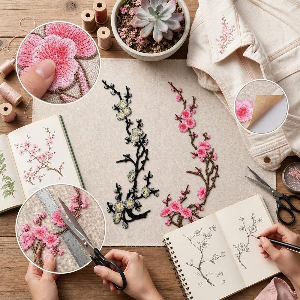 DIY Cherry Blossom Iron On Pat - Embroidery Patches recension och pris