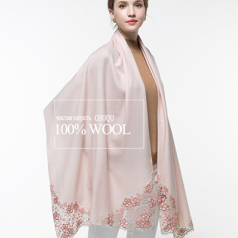 100% Real Wool Pink Scarf Wome - Embroidery Pashmina recension och pris