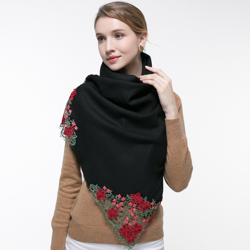 100% Real Wool Pink Scarf Wome - Embroidery Pashmina recension och pris