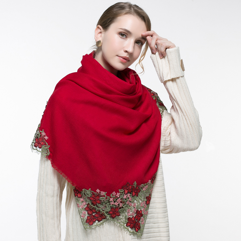 100% Real Wool Pink Scarf Wome - Embroidery Pashmina recension och pris