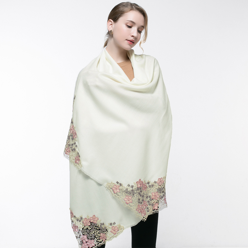 100% Real Wool Pink Scarf Wome - Embroidery Pashmina recension och pris