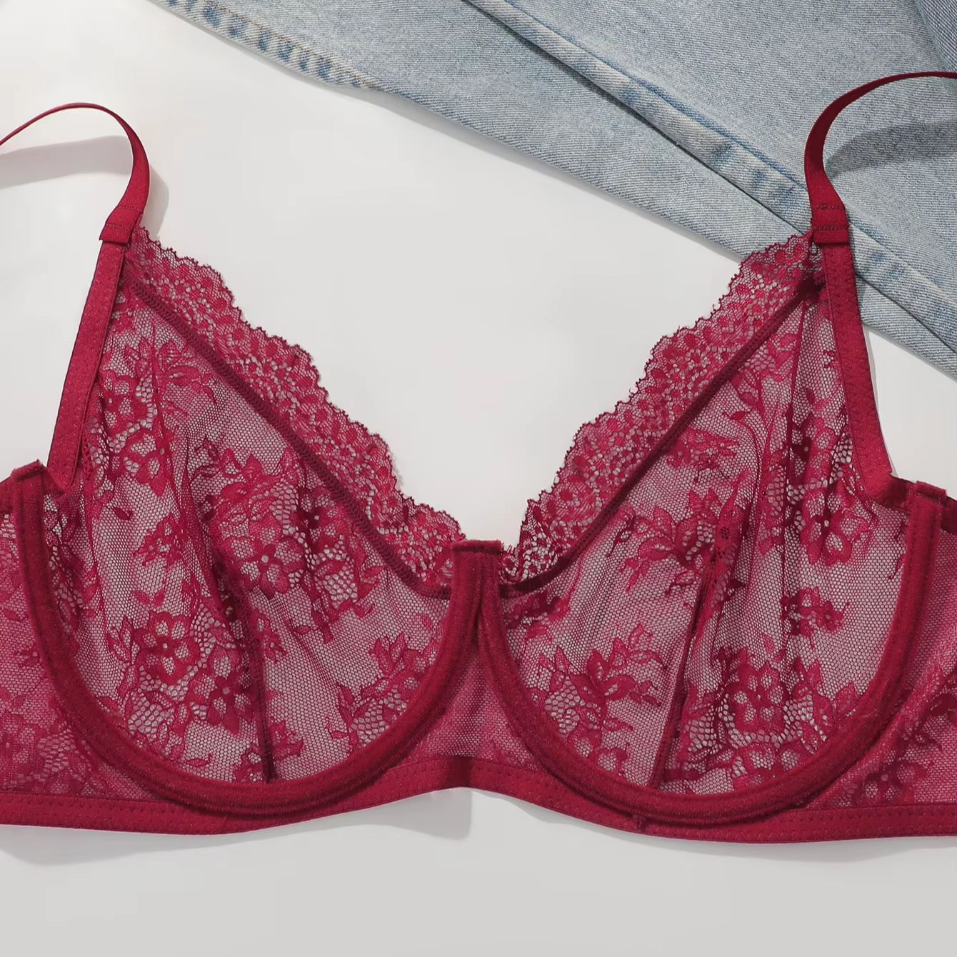 Women Plus Size Red Lace Sheer - Embroidery Red recension och pris