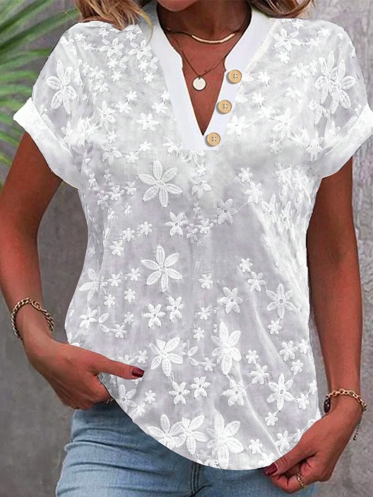 Cropped Shirt White Lace Blous - Embroidery Eyelet recension och pris