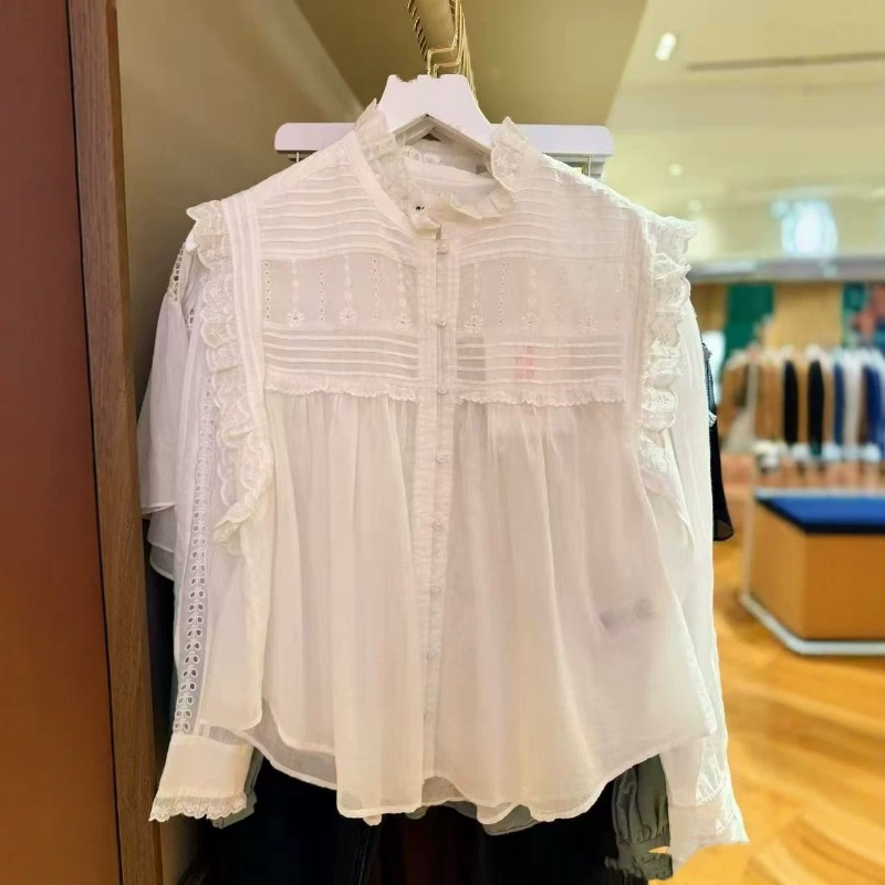 Women Ruffle Mock Neck Sleevel - Embroidery Eyelet recension och pris
