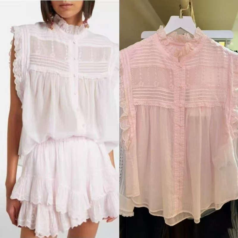 Women Ruffle Mock Neck Sleevel - Embroidery Eyelet recension och pris