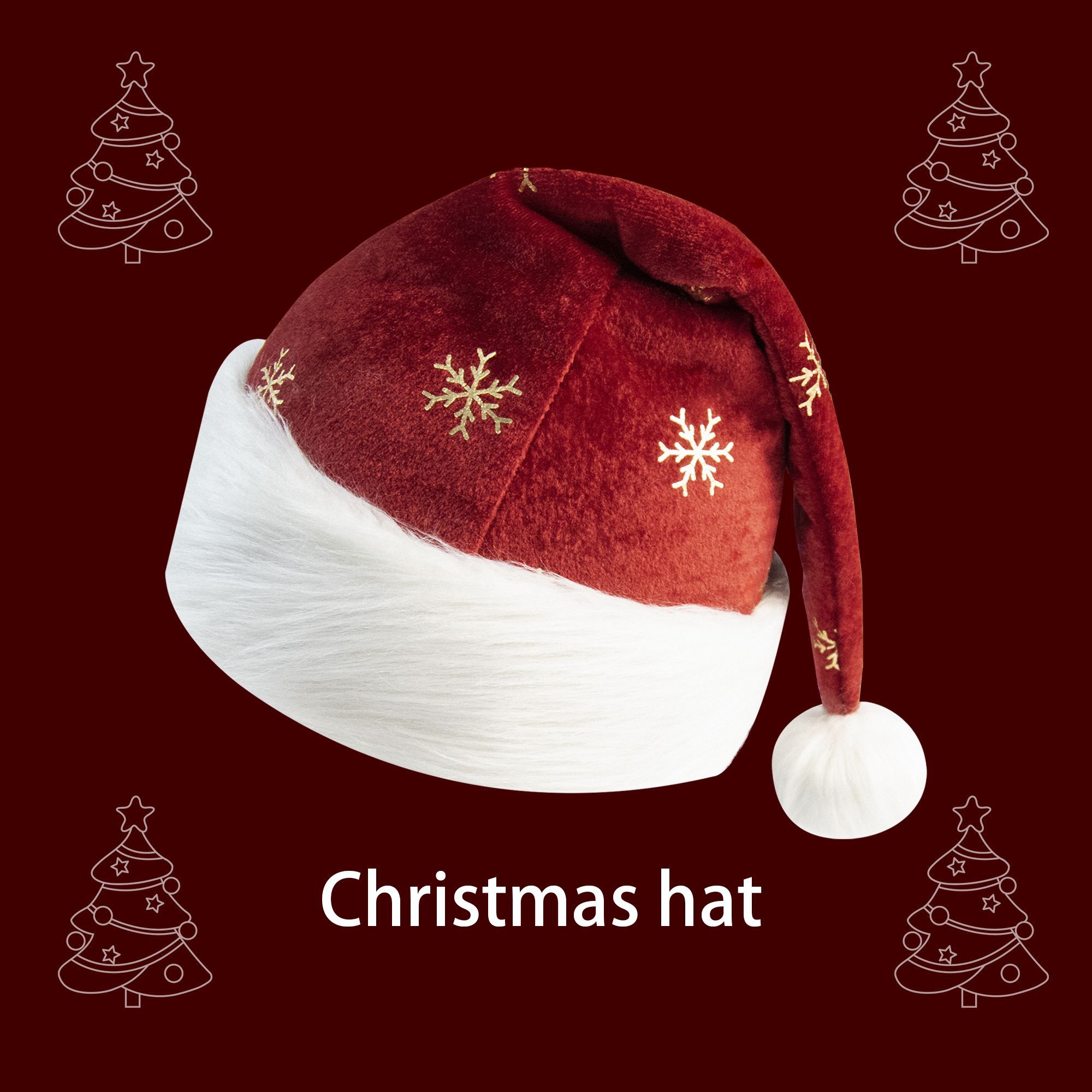Christmas Hat Burgundy Velvet  - Embroidery Xmas Decorations recension och pris