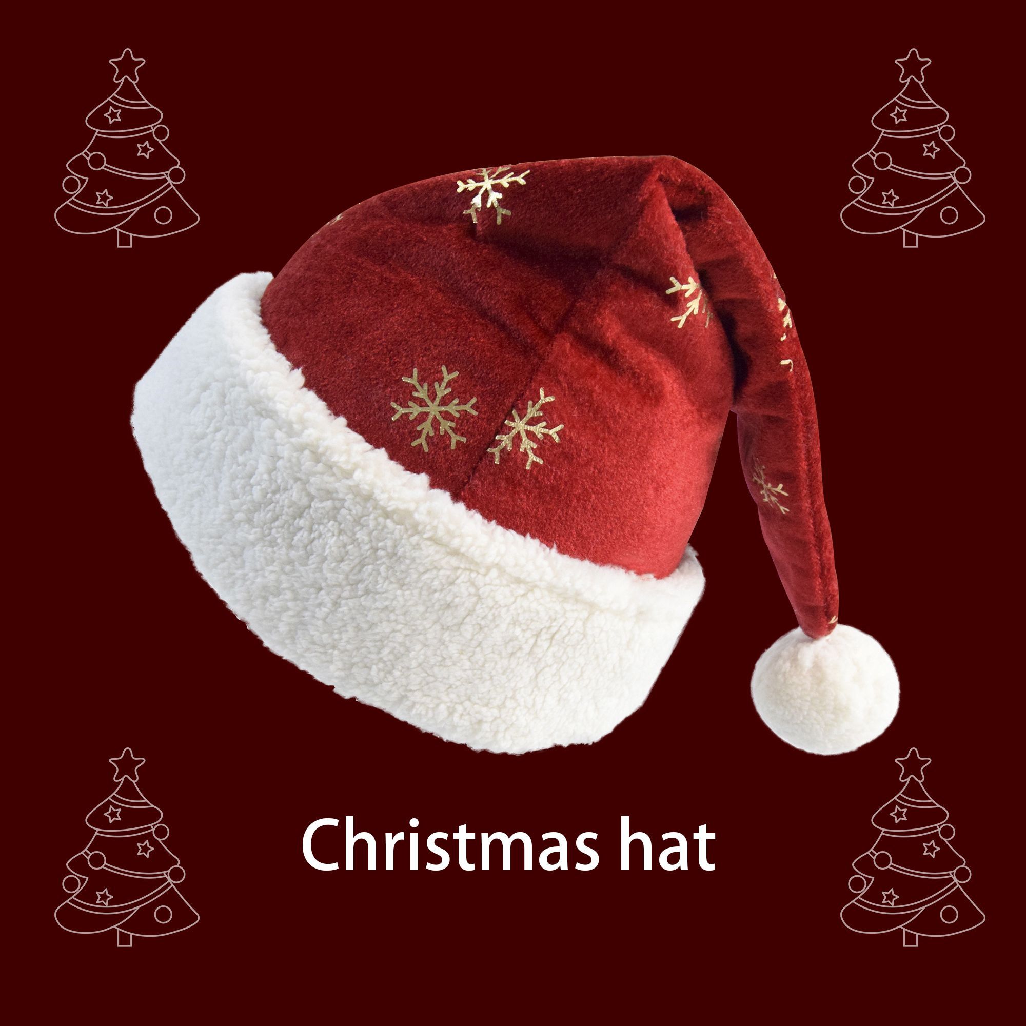 Christmas Hat Burgundy Velvet  - Embroidery Xmas Decorations recension och pris