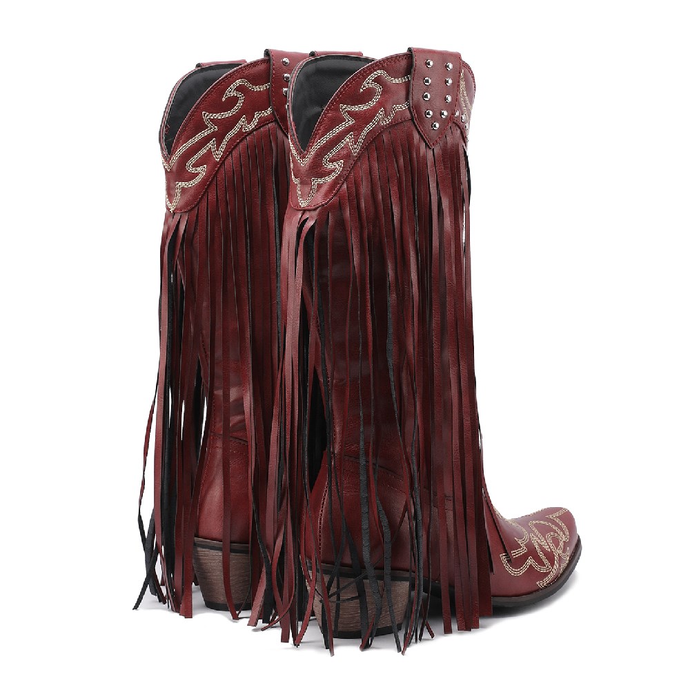 Western Cowboy Mid-calf Boots  - Embroidery Red recension och pris