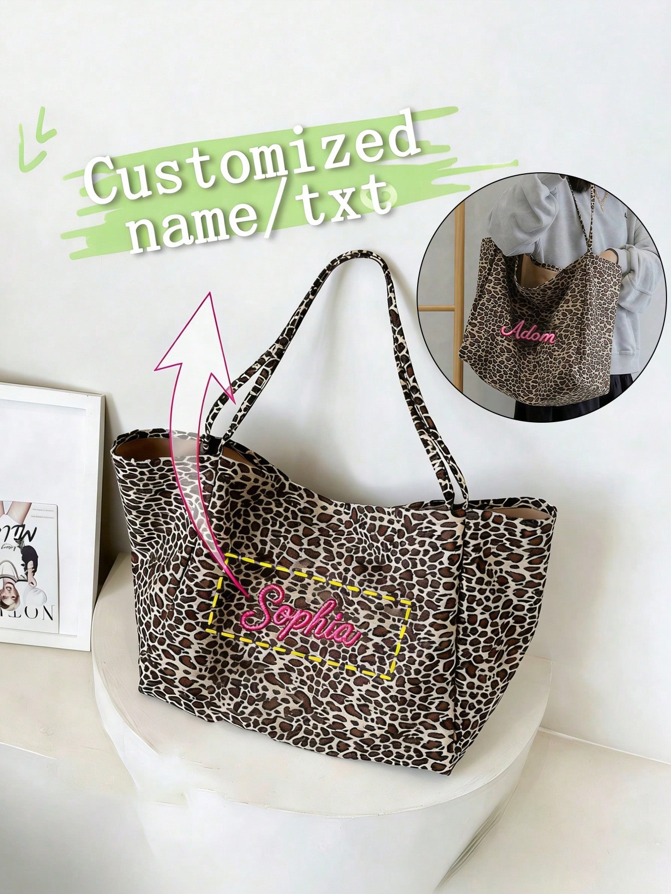 Custom Name Leopard Print Tote - Embroidery Names recension och pris