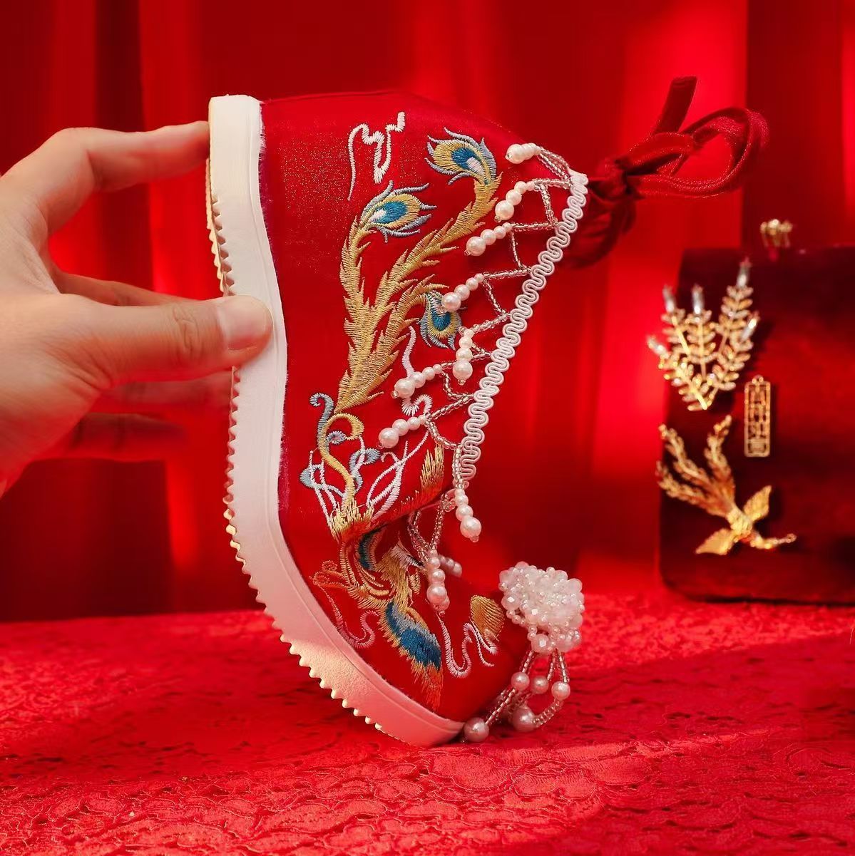 Women New Red Embroidered Wedd - Embroidery Red recension och pris