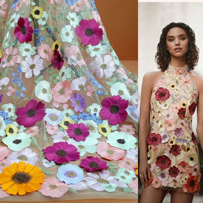 Colorful 3D Flower Lace Fabric - Embroidery Net Dress recension och pris