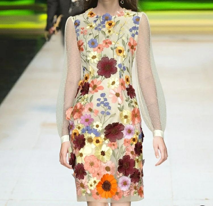 Colorful 3D Flower Lace Fabric - Embroidery Net Dress recension och pris