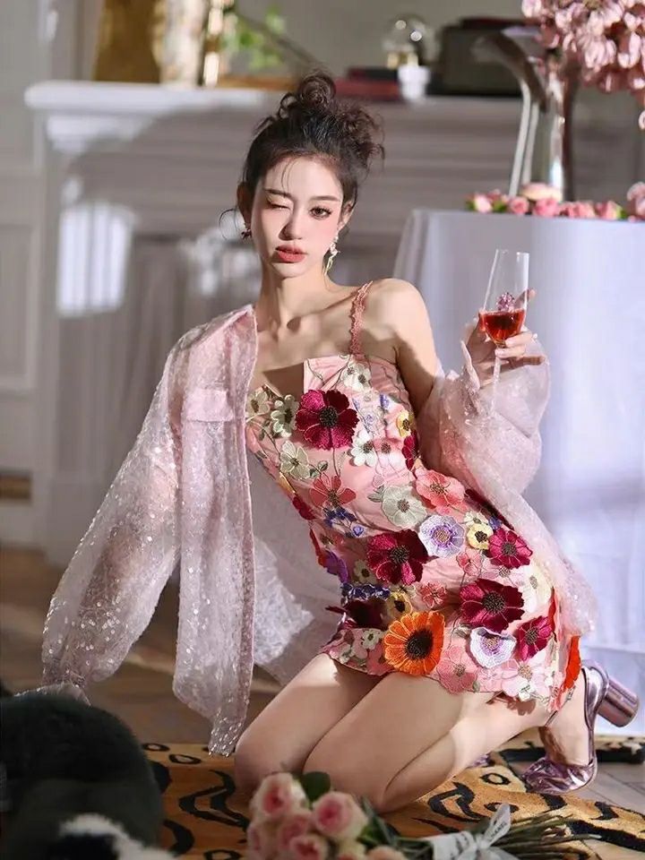 Colorful 3D Flower Lace Fabric - Embroidery Net Dress recension och pris