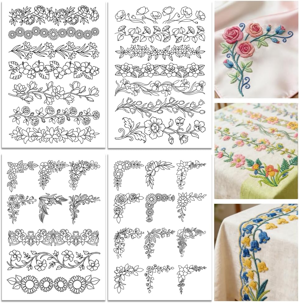 Pre-Printed Large Floral Borde - Water Soluble Stabilizer recension och pris