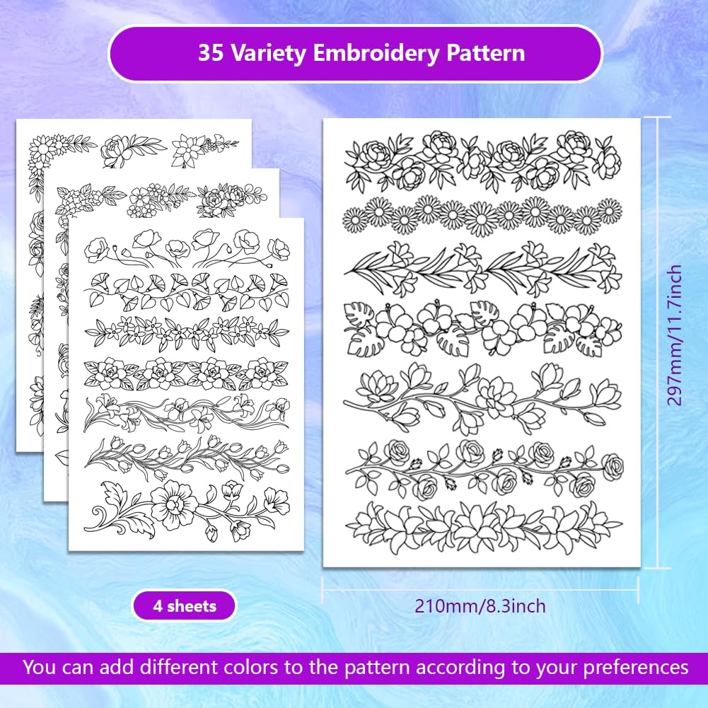 Pre-Printed Large Floral Borde - Water Soluble Stabilizer recension och pris